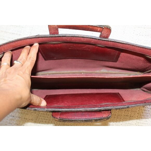 Vintage 60's Schlesinger Brothers Saddle leather bag Brown Briefcase Zipper - Picture 4 of 12